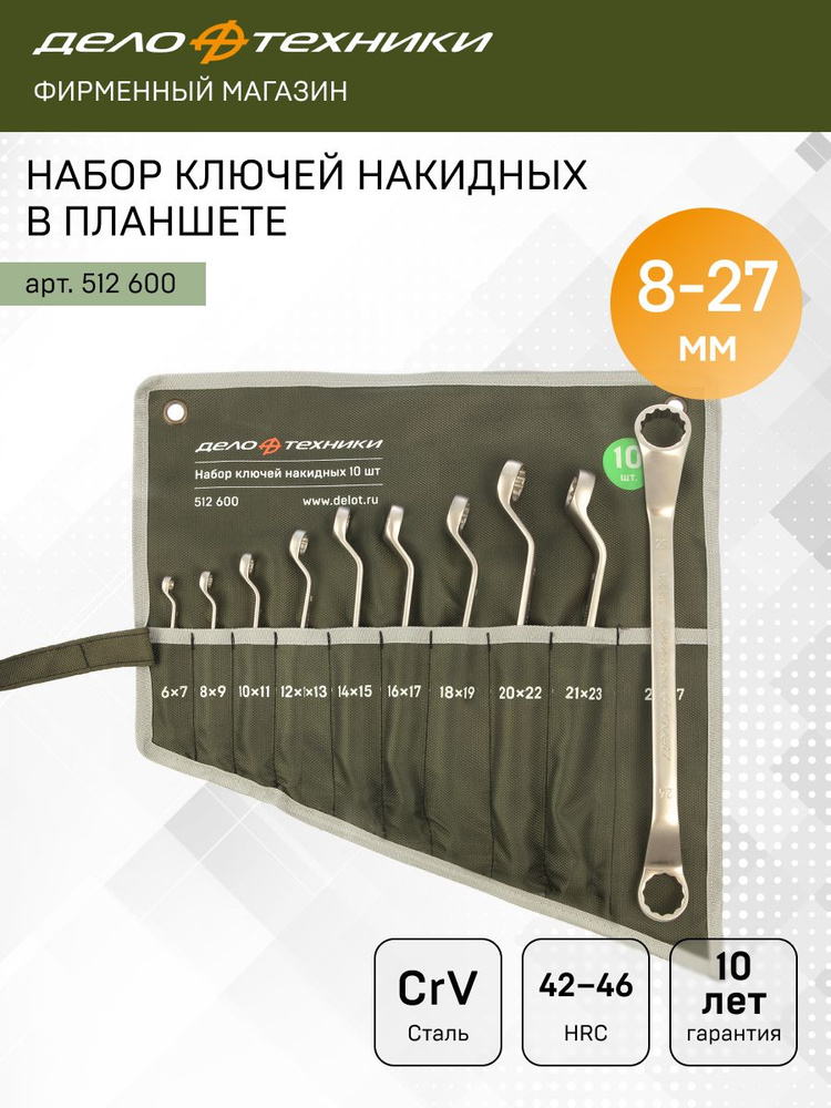 Набор ключей накидных-10 шт. (6*7 - 24*27) тетрон. сумка 8/1 512600