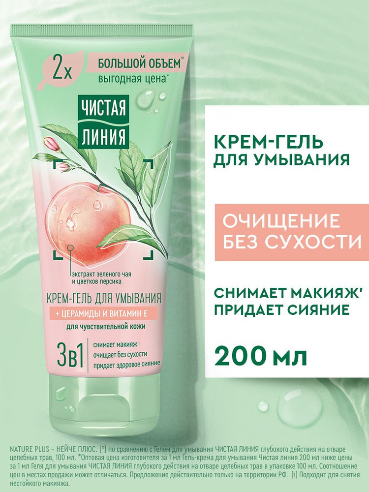 Гель для умывания лица Чистая Линия с церамидами и витамином Е для чувствительной кожи, крем-гель 200 #1