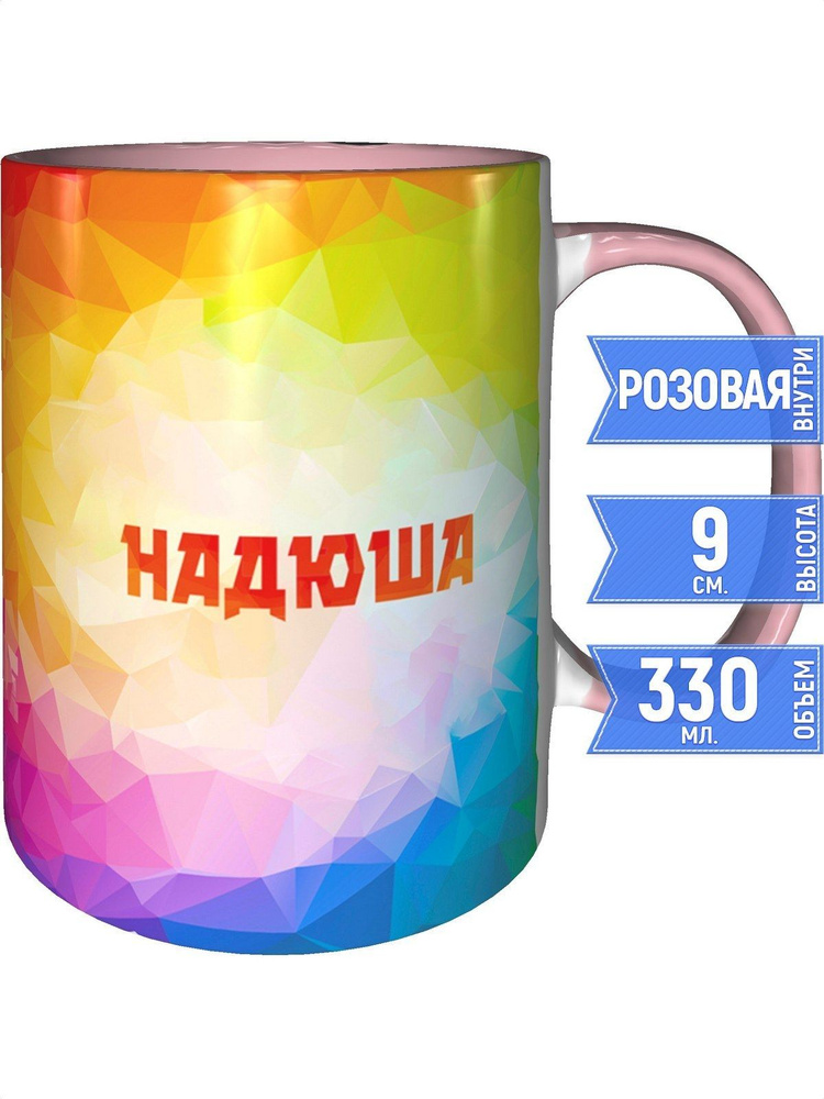 Кружка с именем Надюша - внутри и ручка розовая #1