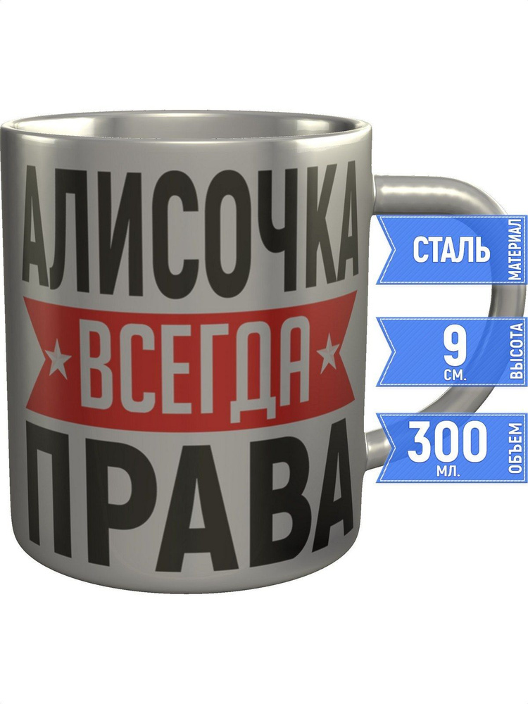 Кружка Алисочка всегда права - нержавеющая сталь #1