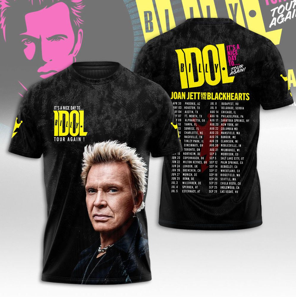 Футболка Футболка Billy Idol It's A Nice Day To Tour Again 2025 3D All Over Printed T-Shirt #1