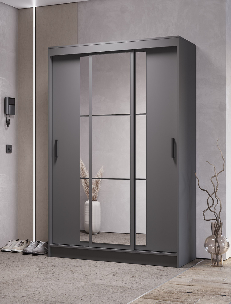 Шкаф-купе для одежды с зеркалом "Тайм" графит , 200х131х50 см #1