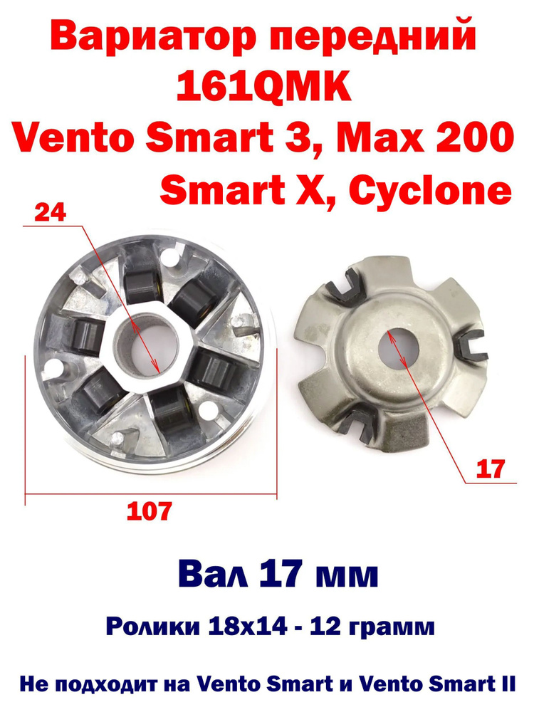 Вариатор 161QMK - Vento Smart 3, Smart X, Cyclone, Max 200 - вал 17 мм ...