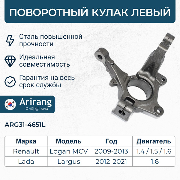 Кулак поворотный Ларгус правый с АБС Renault (без резьбы для крепления суппорта 100мм)