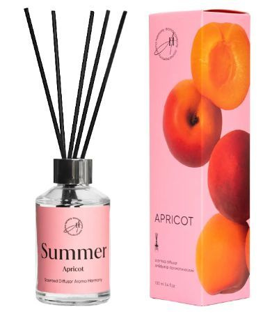 Aroma Harmony, Ароматический диффузор Summer Аpricot 100 мл. Аромадиффузор с деревянными палочками - это безопасный, экологически чистый и натуральный способ ароматизации помещений. Ароматический диффузор Aroma Harmony является прекрасной альтернативой ароматизированным спреям. Способ применения: вставить палочки из ротанга во флакон. Постепенно, насыщаясь эфирными маслами они начнут распространять аромат в помещении. Палочки важно применять сразу все и периодически переворачивать (1-2 раза в сутки).