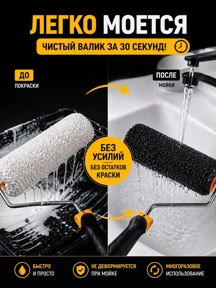 Валик для нанесения шпаклевки 23 см с ручкой для выравнивающих смесей (шпатлевки), вариант, фото 5