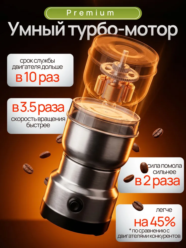 Кофемолка электрическая из нержавеющей стали МОЩНАЯ, 500вт,мелкий помол, 500 Вт, фото 2