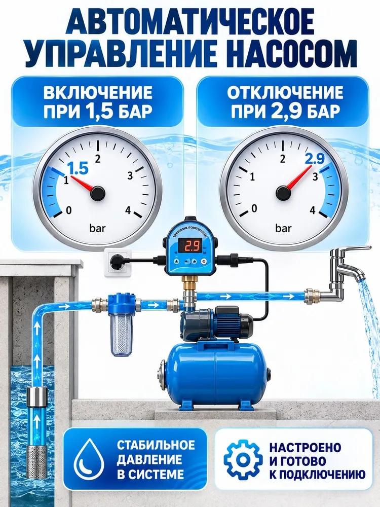 Реле давления воды для насоса, AQUATIM PS-07A , электронное (G1/2), вариант, фото 4