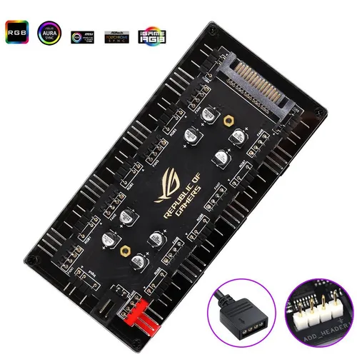 Преобразователь 12 В в 5 В RGB Transfer Hub SATA с питанием от 3-контактного/ 4-контактного вентилят
