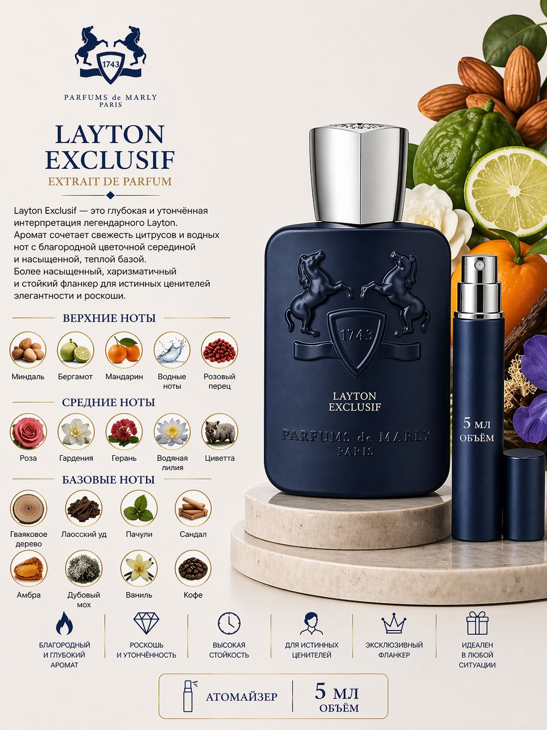 PARFUMS DE MARLY LAYTON EXCLUSIF Парфюмерная вода 5 мл Отливант купить