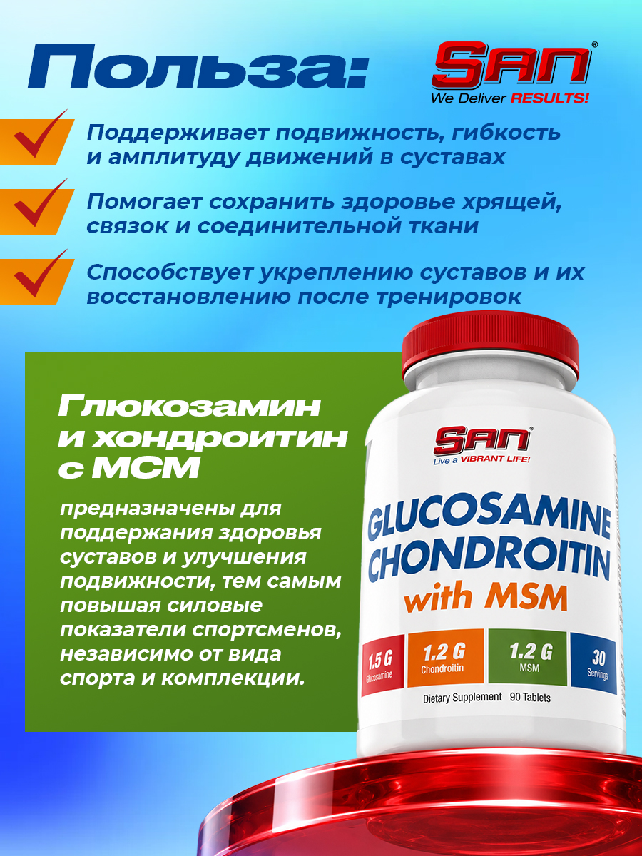 San, Glucosamine-Chondroitin-MSM, 90 таблеток