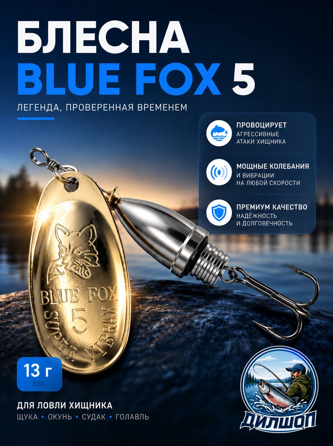 Блесна BLUE FOX № 5 на щуку, судака, сома