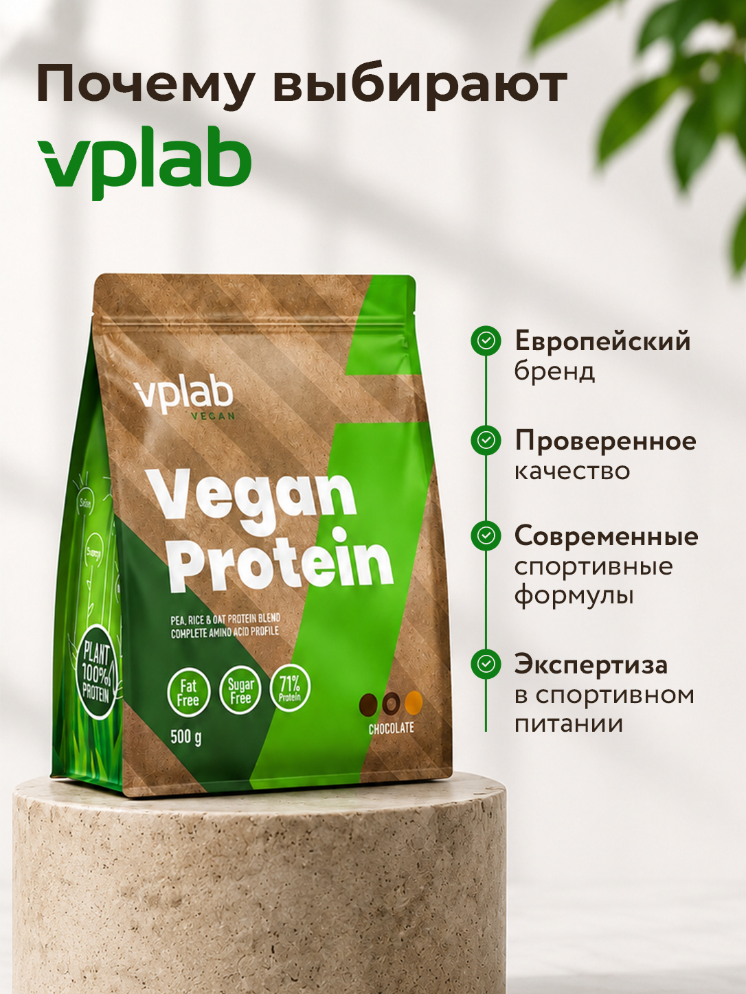 Vplab, Vegan Protein - 500g, Шоколад