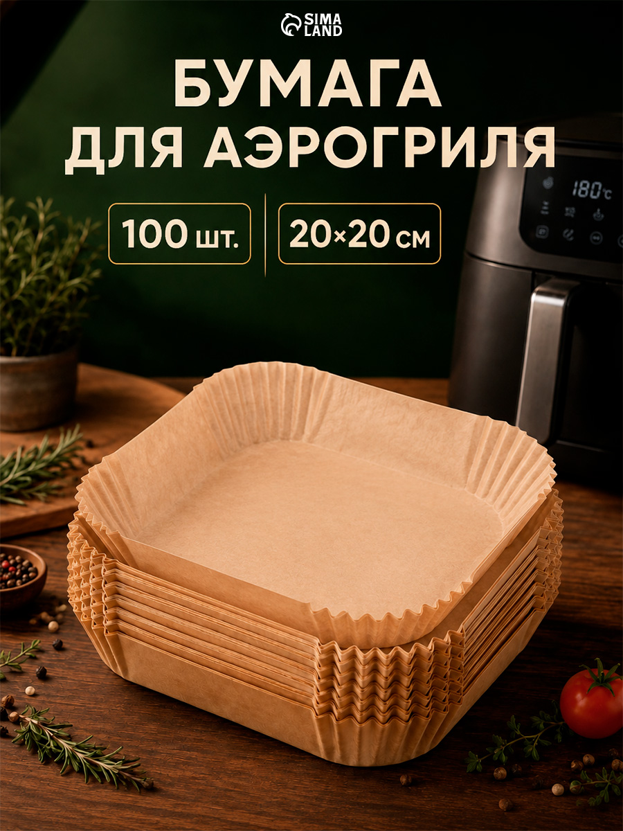 Форма для запекания и аэрогриля, размер 20х20 см, пергамент, набор 100 шт, квадратная