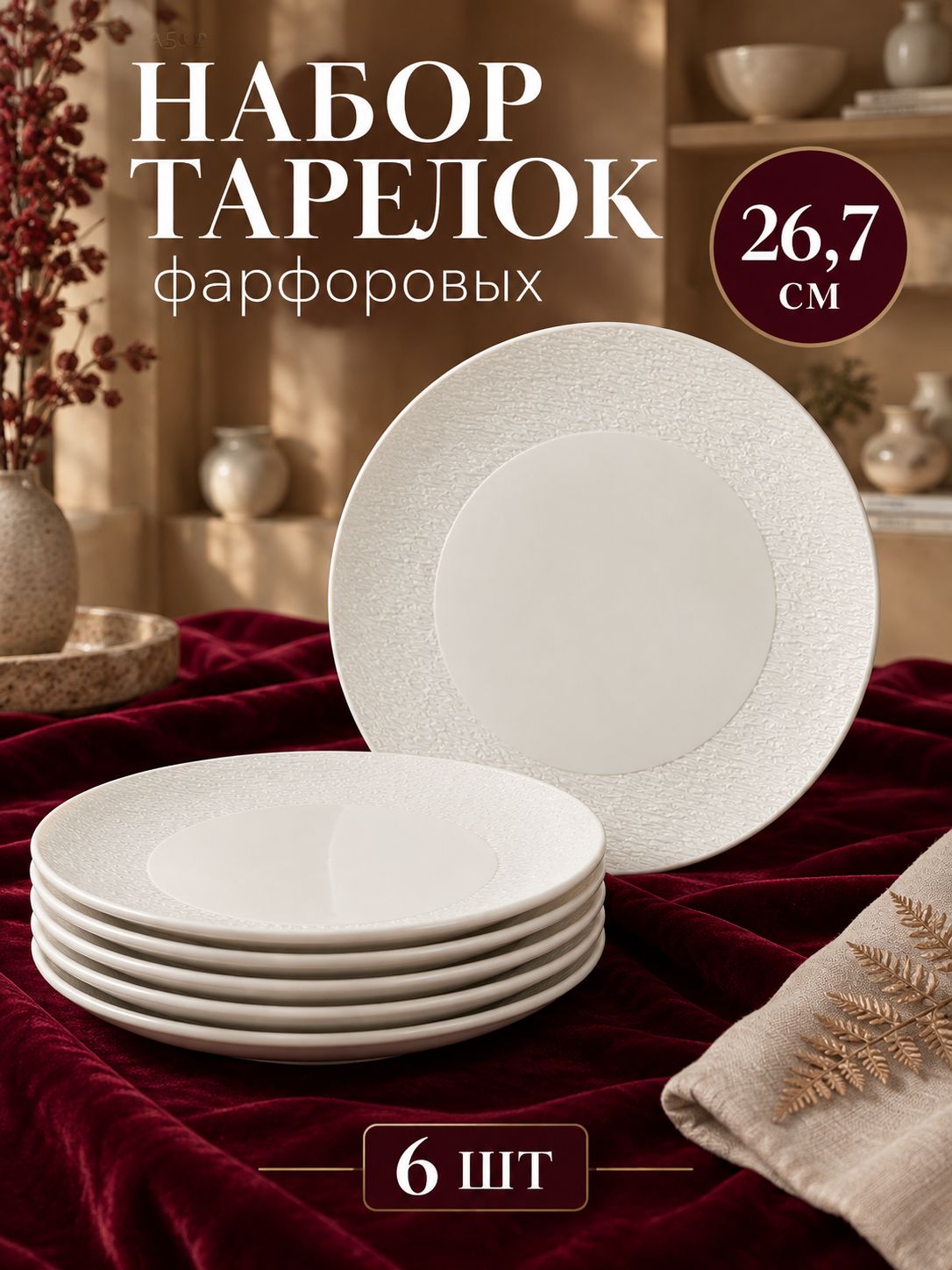 Тарелки сервировочные 26,7 см, набор 6 шт, Magistro Lofty, фарфоровые