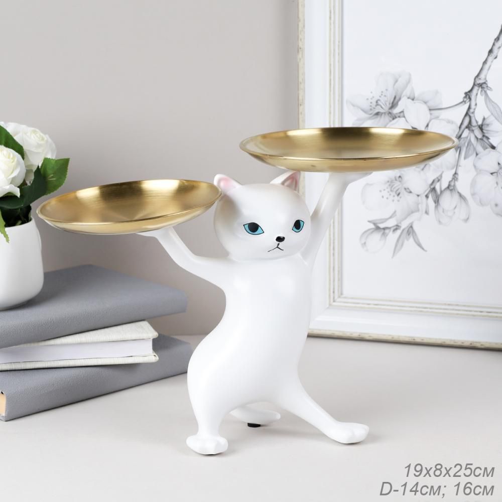 Декоративная статуэтка Кошка, белая, полистоун, 25 см — фото 2