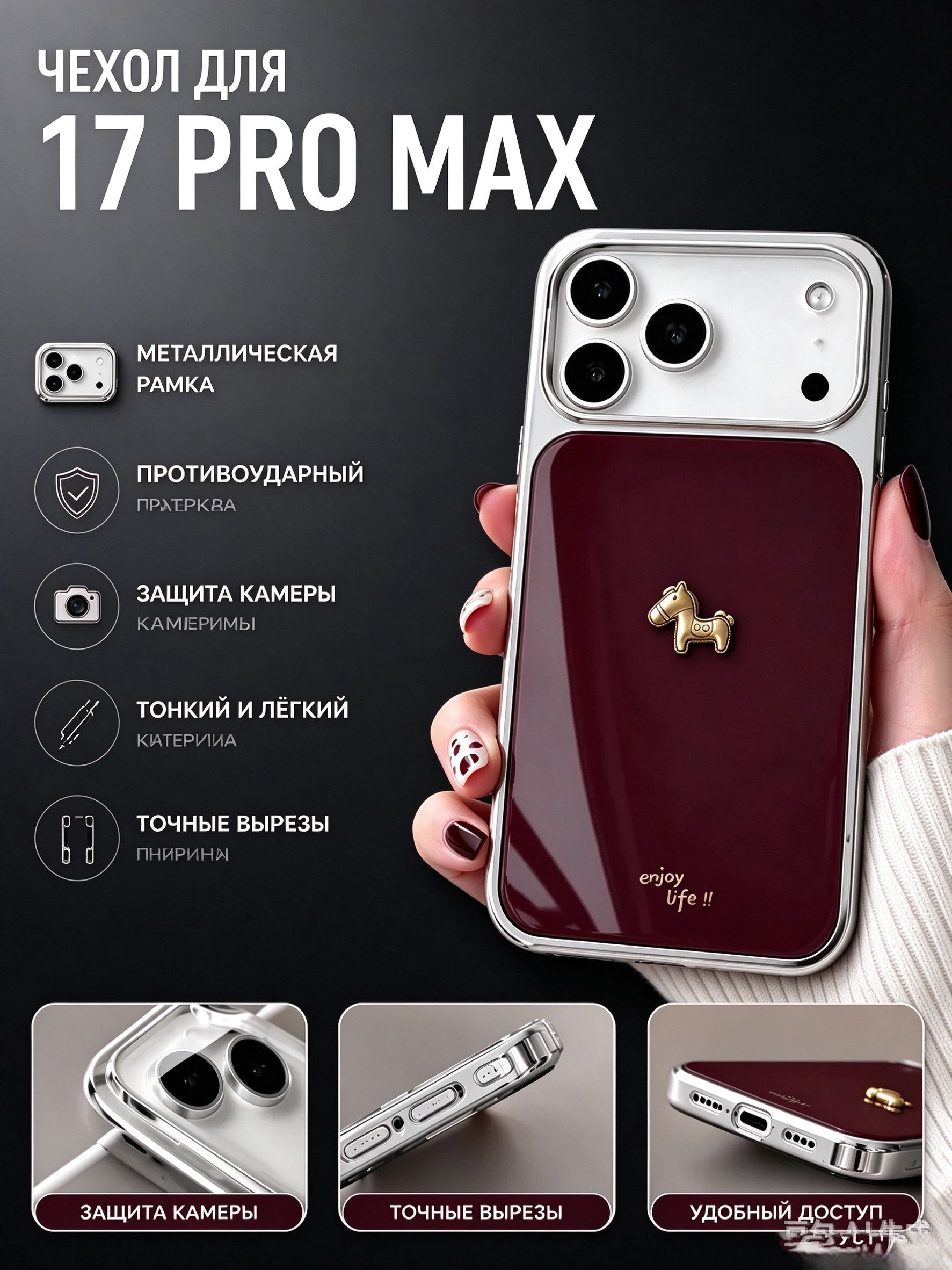 智能手机壳 用于 Apple iPhone 17 Pro Max, 塑料 , 棕红色