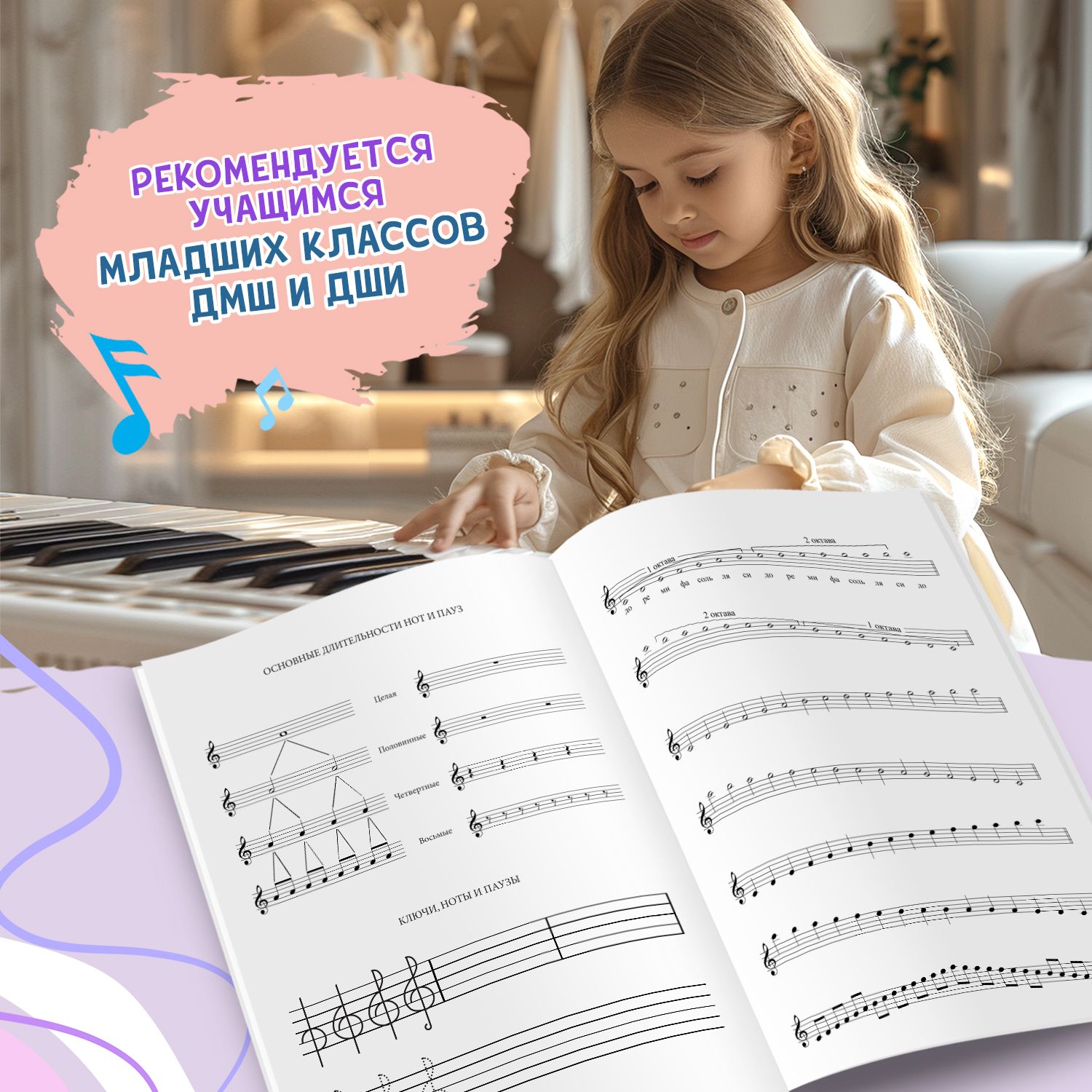 Тетрадь для нот для младших классов ДМШ и ДШИ | Music Notebook for Young Students (Grades 1-4 DMSh and DShI) - Ozon image 3