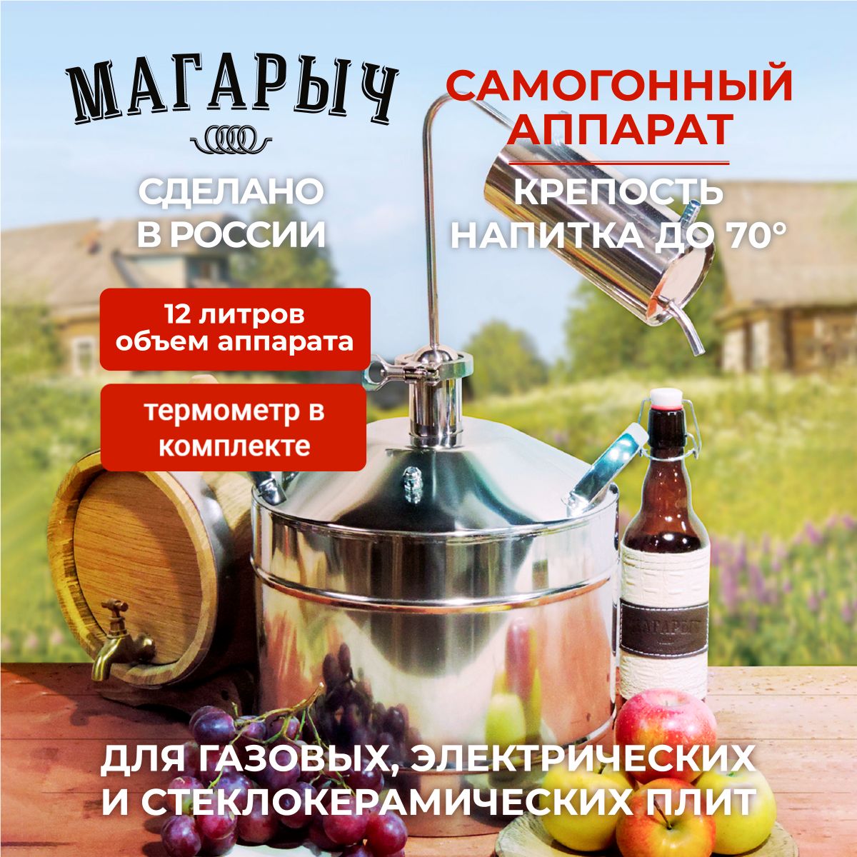 Самогонныйаппарат,дистилляторМАГАРЫЧЭконом12литров,безсухопарника