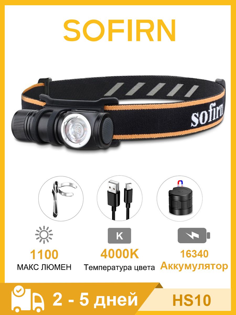 SofirnHS10Mini1100lmНалобныйфонарьTN-3535,перезаряжаемыйчерезUSBC,смагнитнойзаднейкрышкой