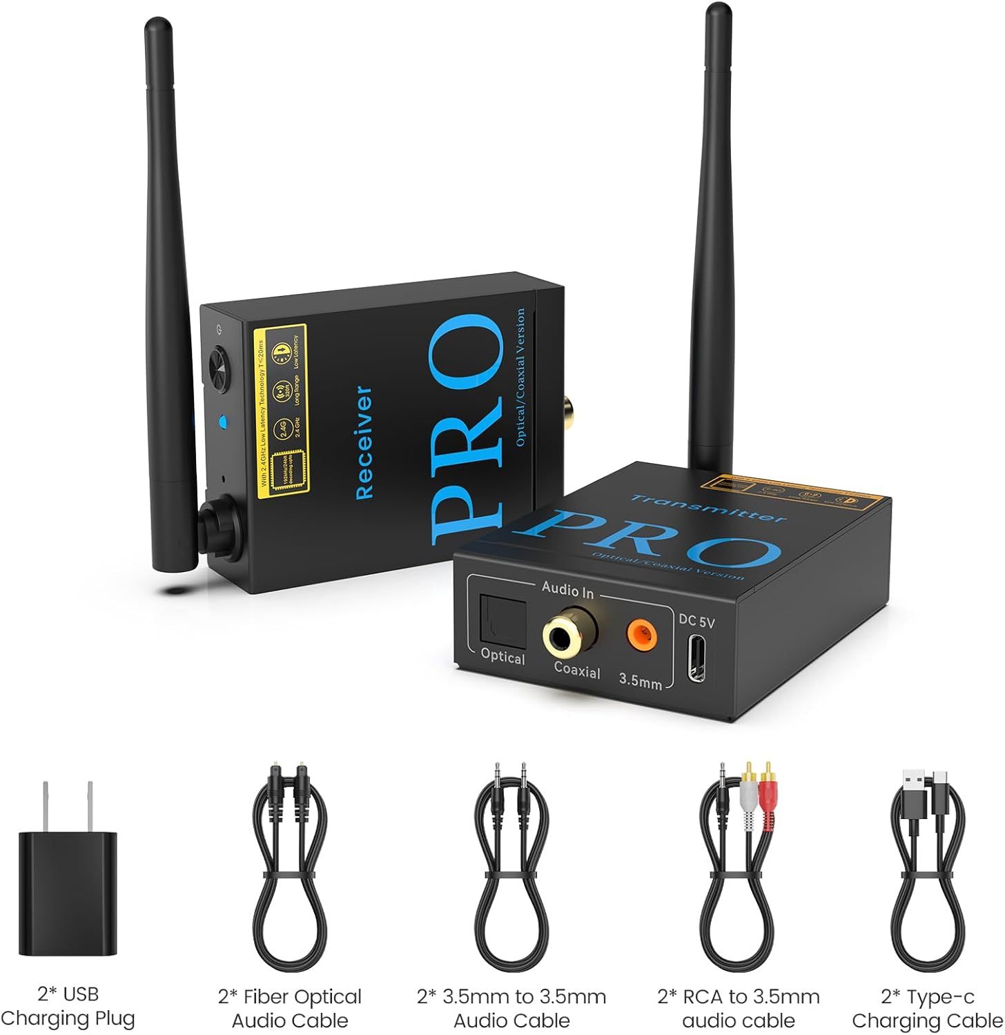 Беспроводнойаудиопередатчикиприемник1Mii2,4ГГц,Hi-Fiаудио192кГц/24бит,низкаязадержка20мс,беспроводнойсабвуферсбольшимрадиусомдействия328футов