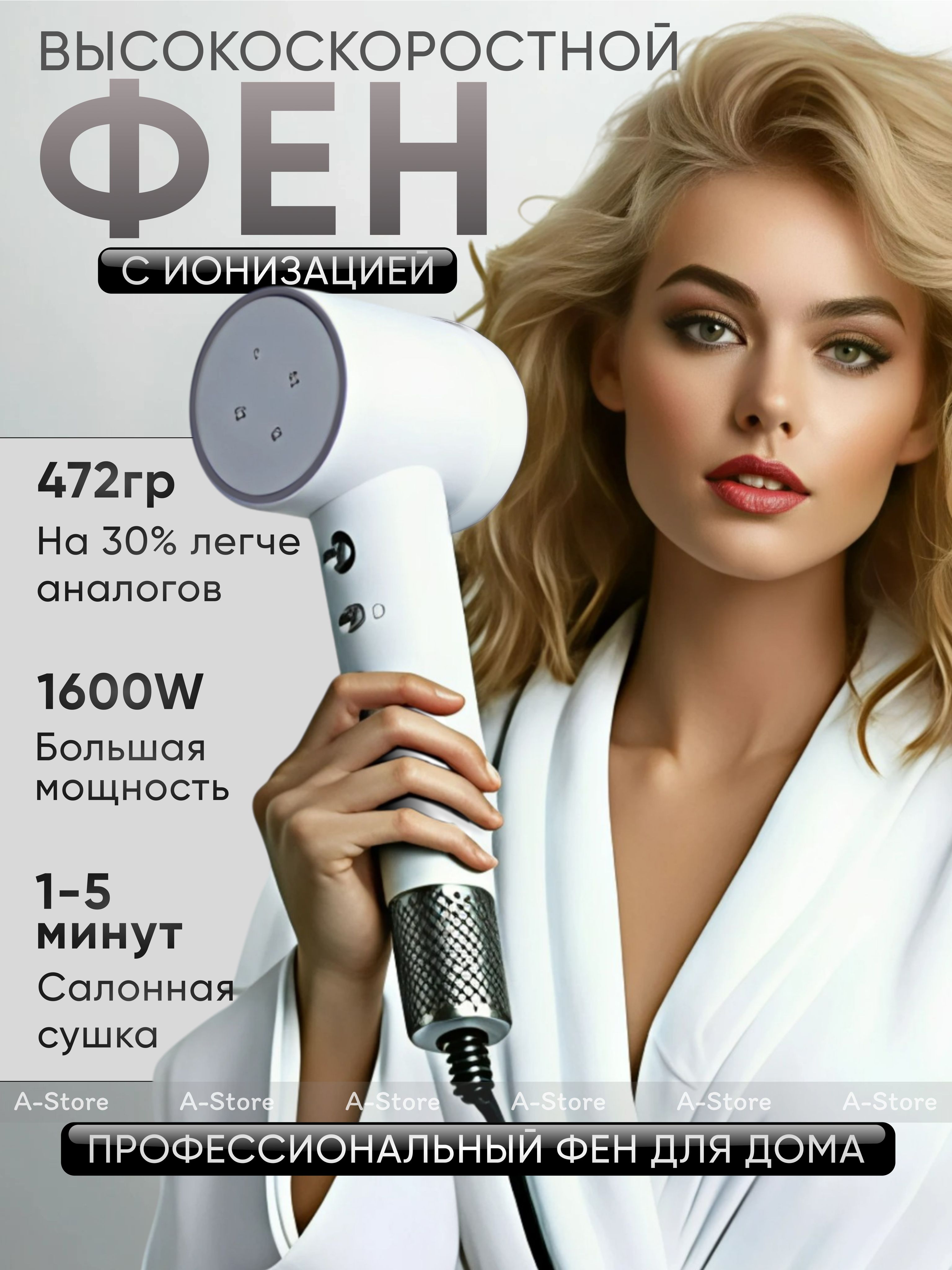 Фендляволоспрофессиональный1610Вт,скоростей2,кол-вонасадок1,белый