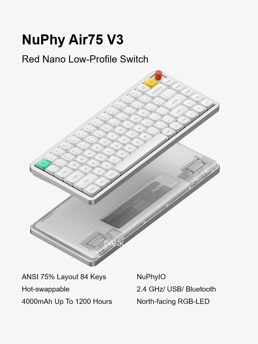 NuPhy Клавиатура беспроводная Air75 V3, Red nano, Английская