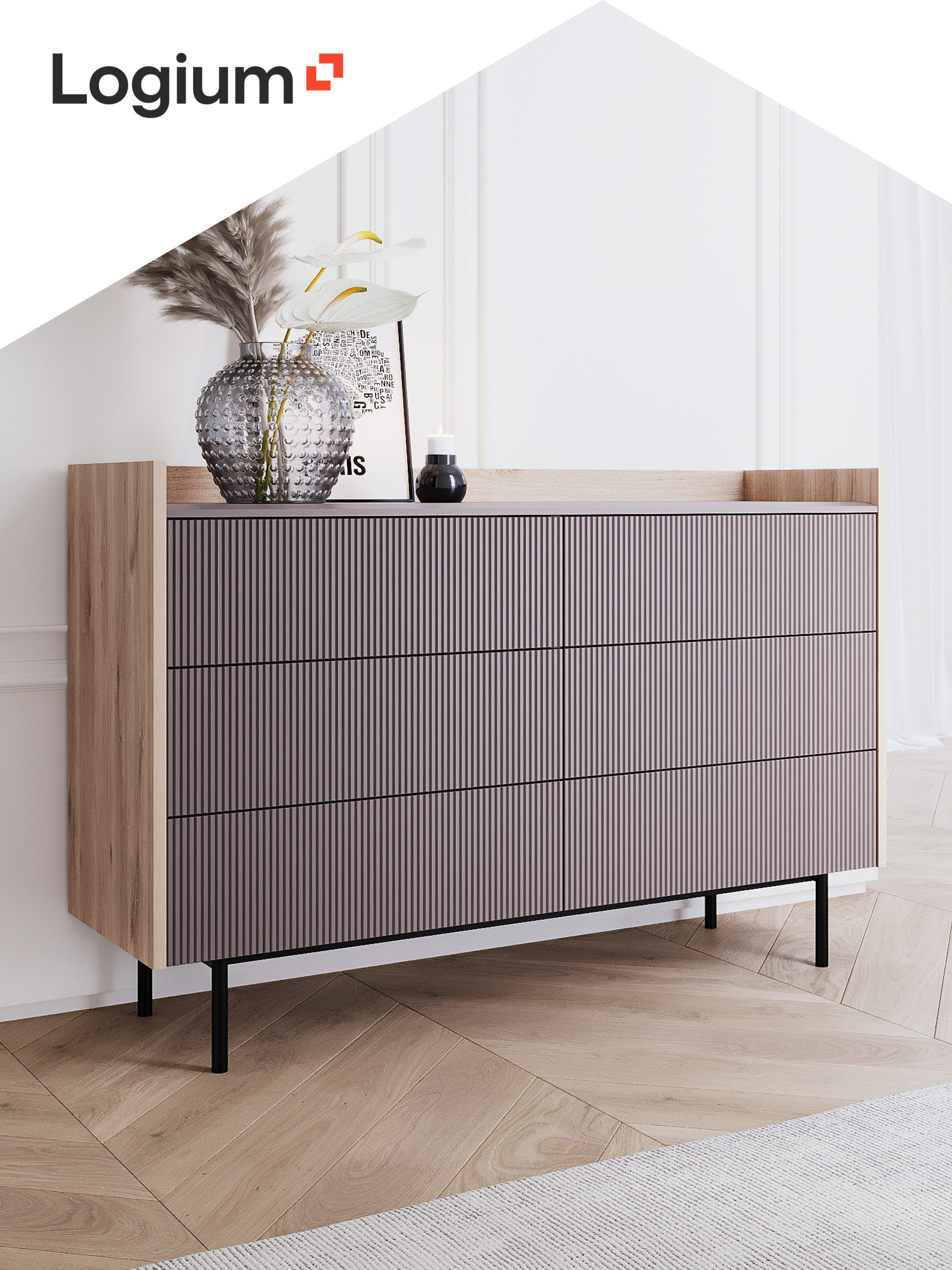 КомодвспальнюсящикамиНаоми16.243.06,ДубБелыйexclusive,ВеллютоКапучино