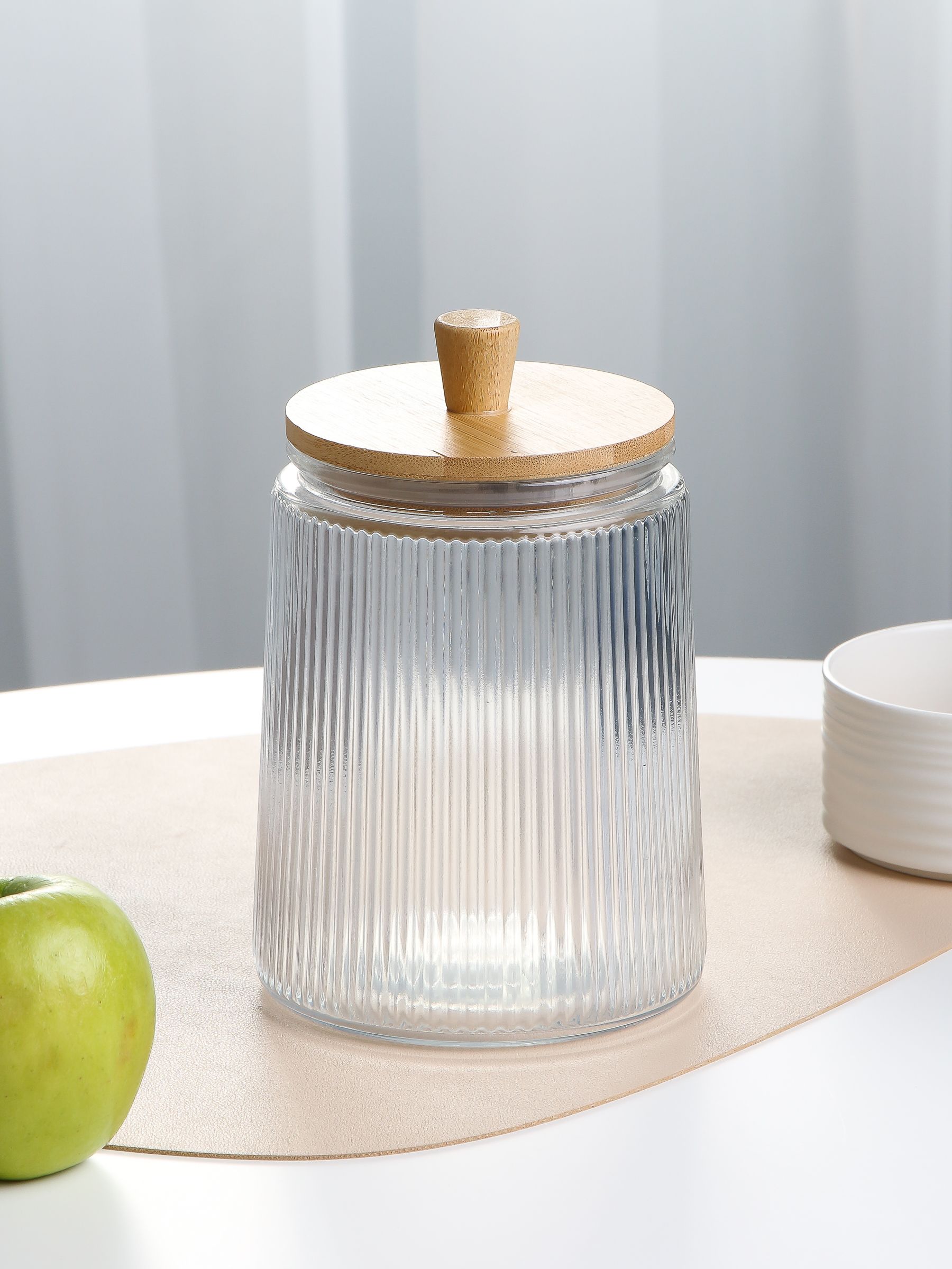 БанкастекляннаяDaniks1.3лсбамбуковойгерметичнойкрышкойPump