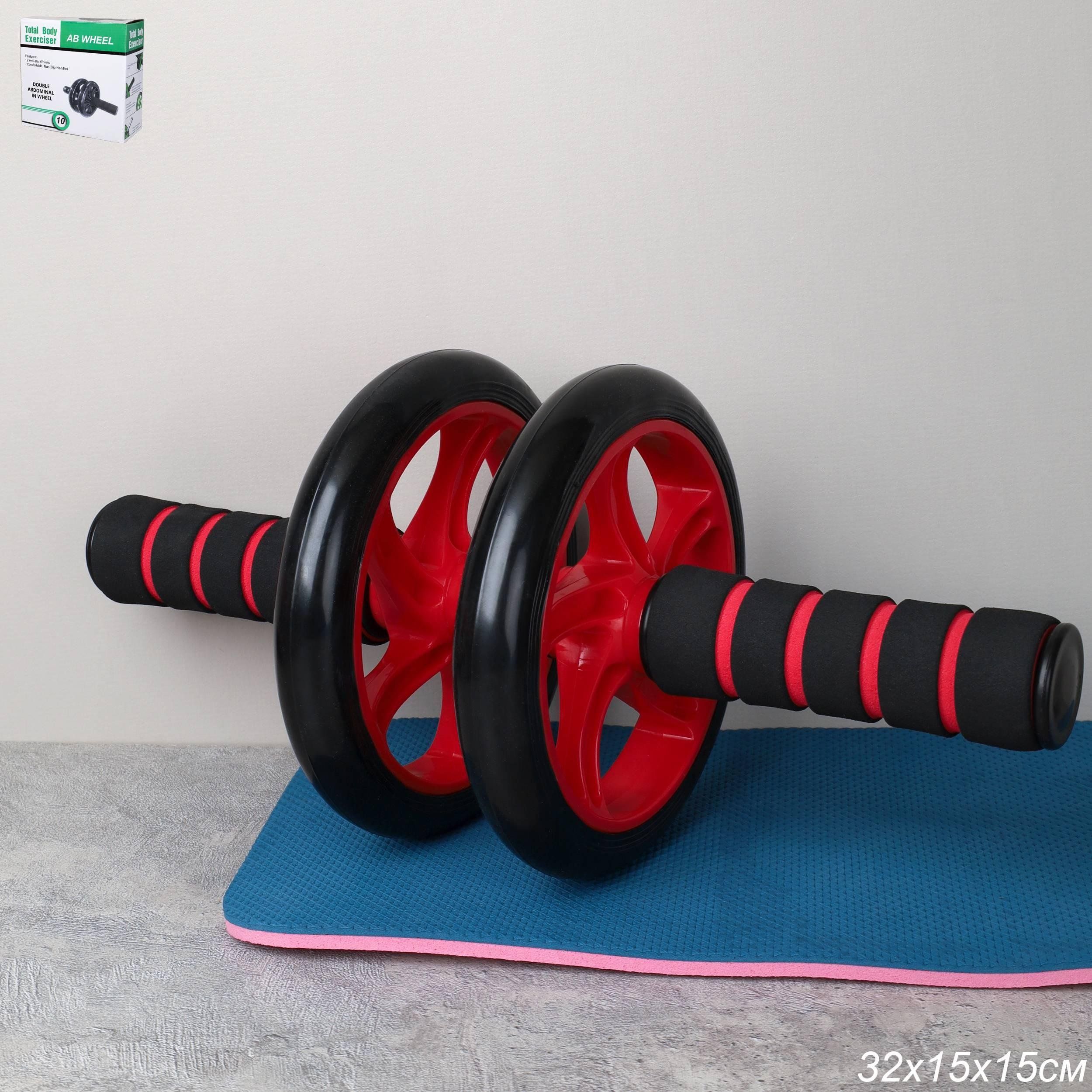 Ролик для пресса Woohooo Double-Wheel 32х15х15 см, коврик для коленей, красный Ролик для пресса Woohooo Double-Wheel 32х15х15 см, коврик для коленей, красный
