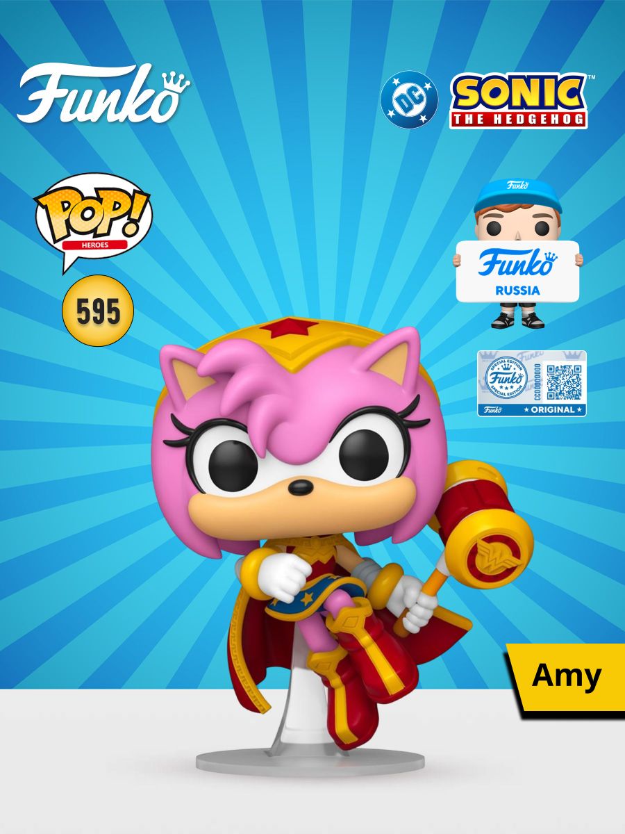 Funko Pop! Heroes – Amy Rose / Wonder Woman Hybrid – Figura De Vinilo Coleccionable De 9.5 Cm – Exclusiva Fusión De Sonic Y DC Comics – Regalo Para Fans