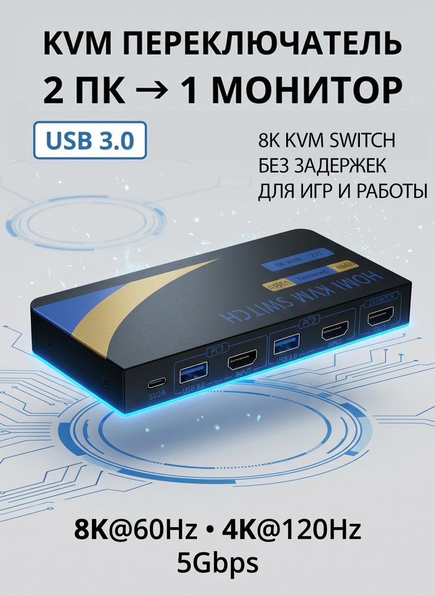 HDMIDPKVMUSBswitcher2-хузловойдвухэкранныймониторсобщеймышьюиклавиатурой"дваводном"