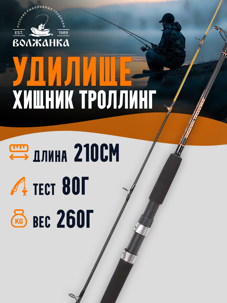УдилищеВолжанкаХищникТроллинг2.1мтестдо80гр(2секции)