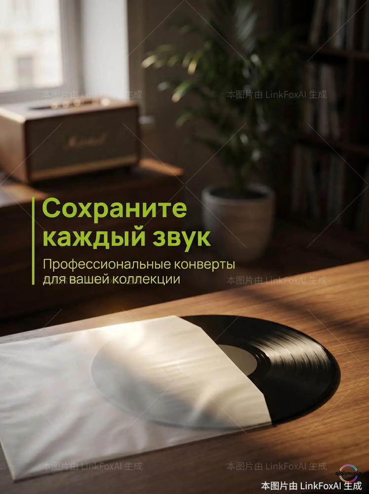 Премиум внутренние конверты полукругом для 12дюймовых виниловых пластинок, 50 штук утолщенных. Globalink #1
