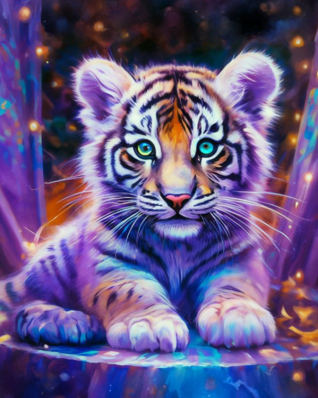 Алмазная мозаика Bright Color "Неоновый тигренок" 40х50 на холсте, без подрамника  #1