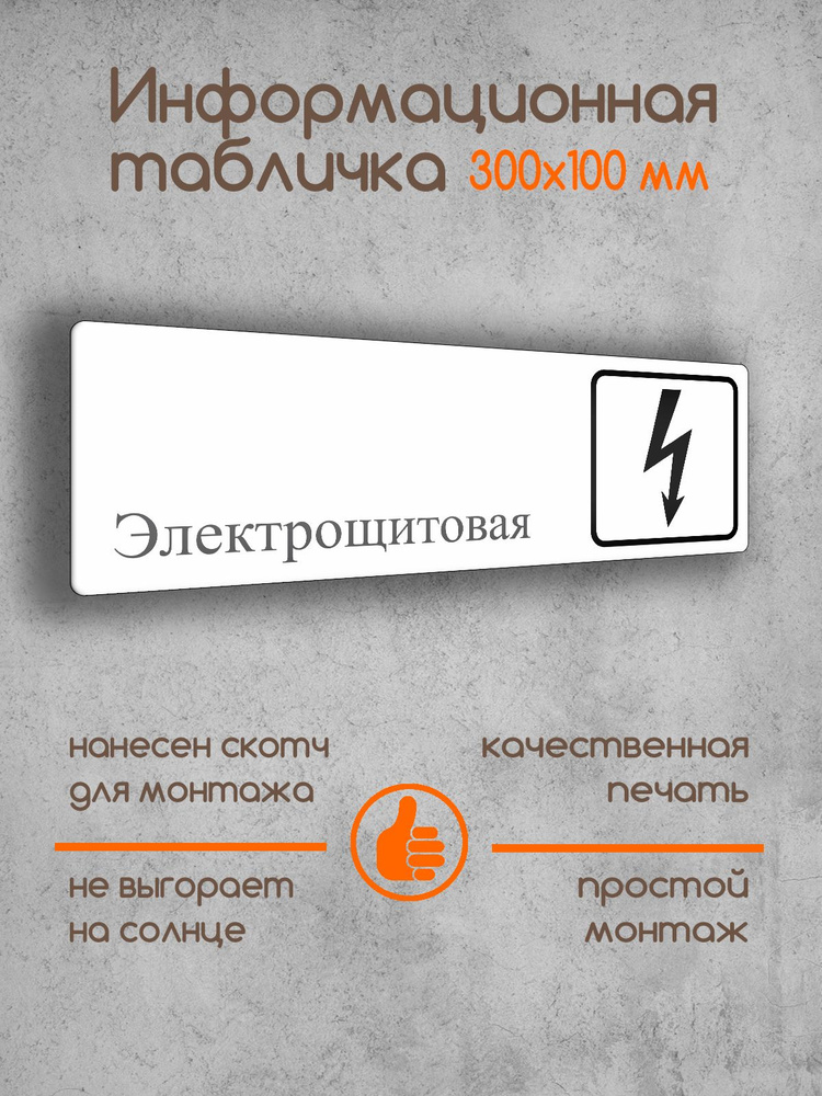 Табличка на дверь информационная "Электрощитовая" белая 300х100х2 мм  #1