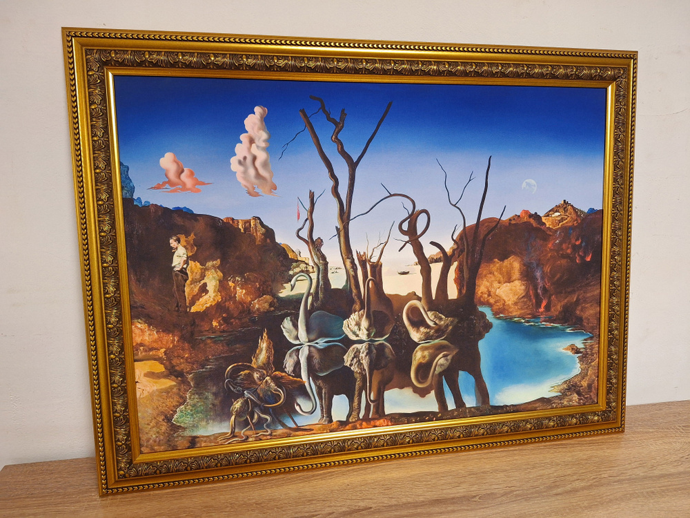 Картина в багете, репродукция "Сальвадор Дали - Лебеди, отражающиеся в ...