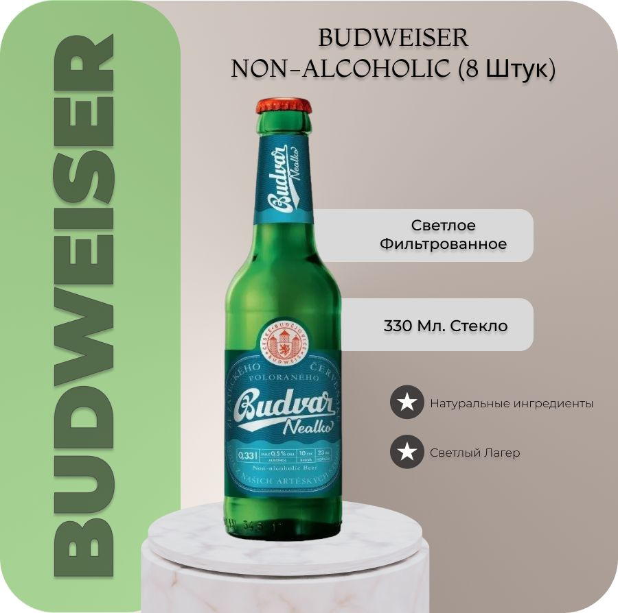 Пиво безалкогольное Budweiser (Будвайзер) Budvar 0,33 л х 8 бут. #1
