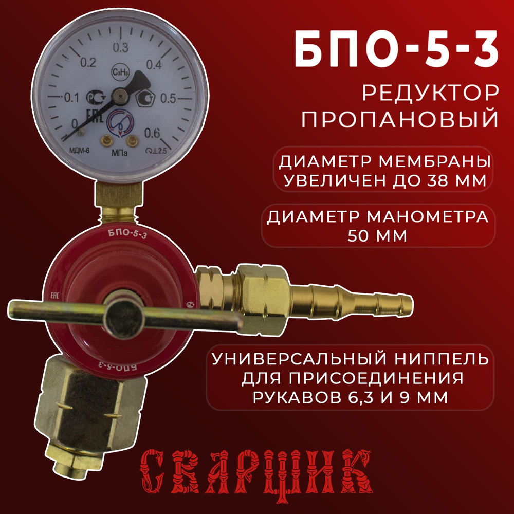 Редуктор пропановый Сварщик БПО-5-3 - купить с доставкой по выгодным ценам  в интернет-магазине OZON (1056692773)