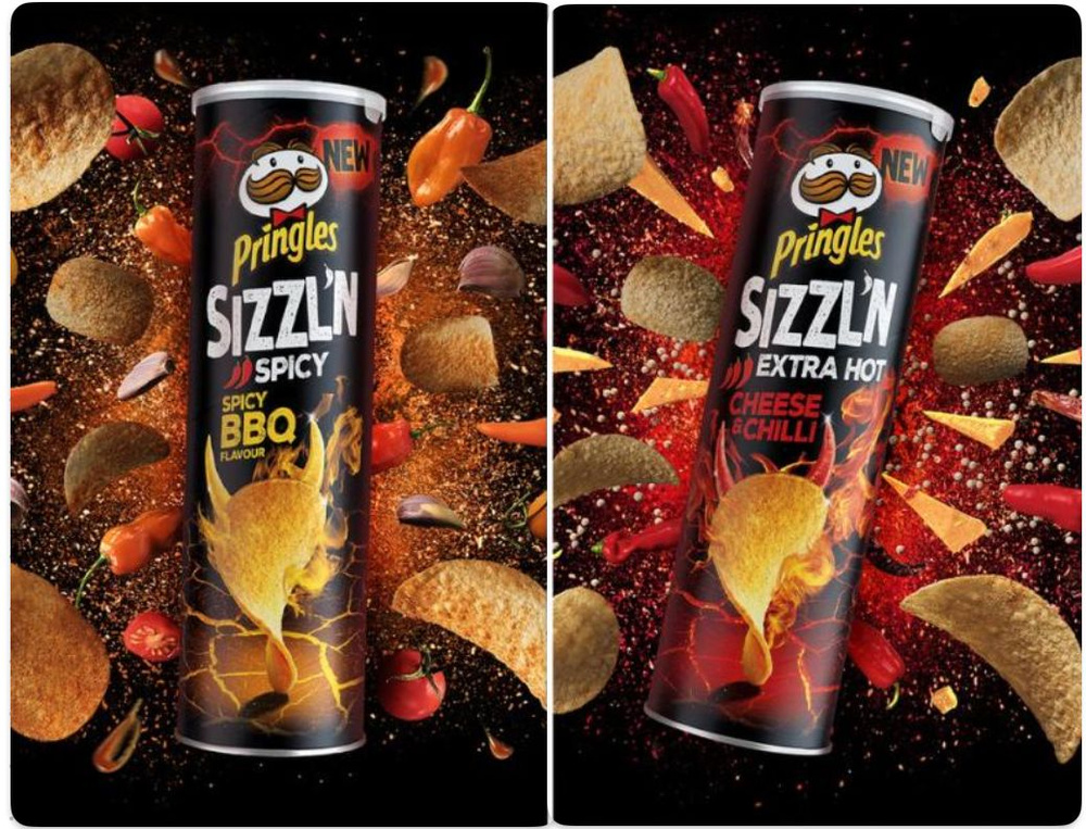 Набор из двух острых вкусов Pringles Sizzl'n (Острый BBQ, Сыр и перец чили) Бельгия (2 по 180 грамм) #1