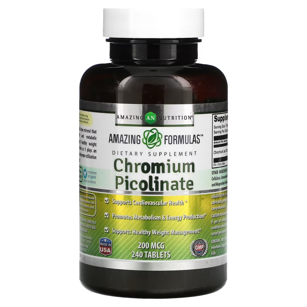 Хром (для похудения). Chromium Picolinate, 200 мкг, 240 таб. Amazing Nutrition. США  #1