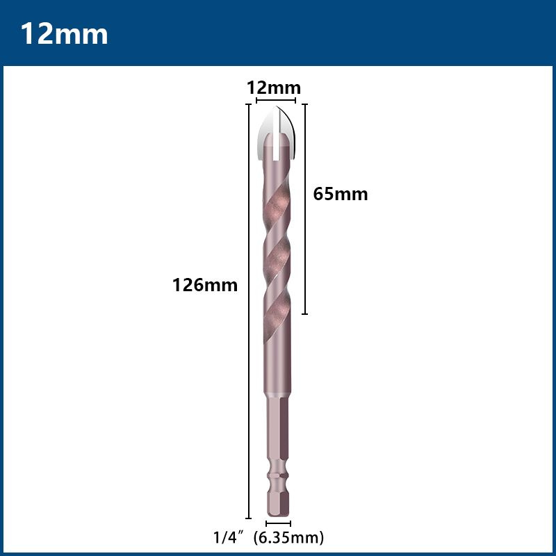 Сверло по стеклу и керамике четырехгранное 12 мм, Шестигранный хвостик / Перо по плитке  #1
