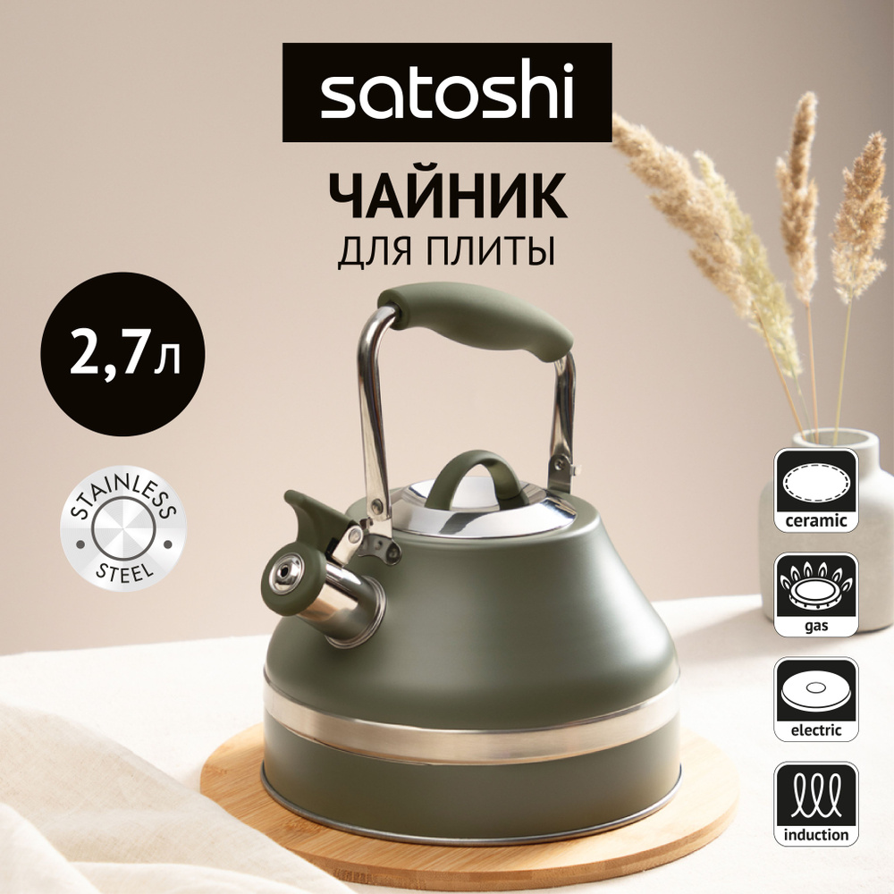 Чайник со свистком 2,7 л для плиты SATOSHI Астурия, нержавеющая сталь, индукция  #1