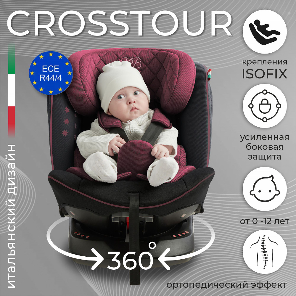 Автокресло детское растущее с поворотной базой 0-36 кг от 0 до 12 лет Sweet  Baby Crosstour 360 SPS Isofix Wine / Black