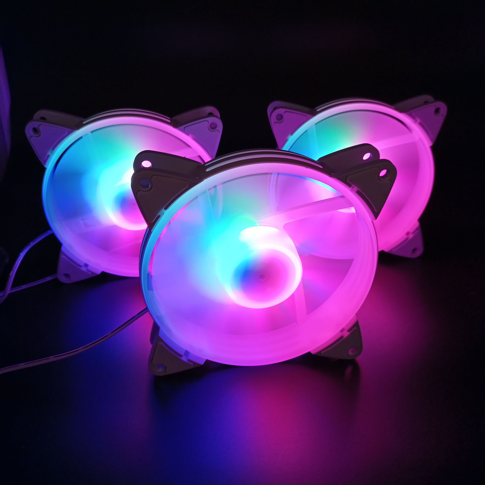 Корпусный вентилятор 120мм, RGB подсветки, белый, бесшумный ...