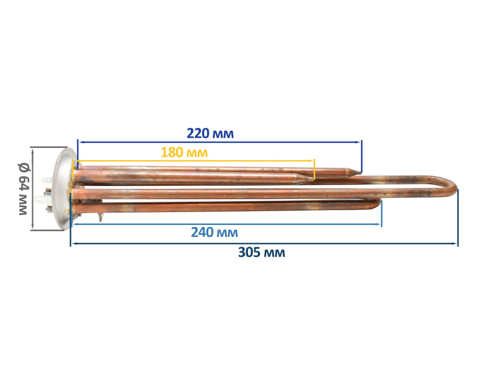 ТЭН для водонагревателя RF 2000W медный, 3401308 МЕДЬ #1