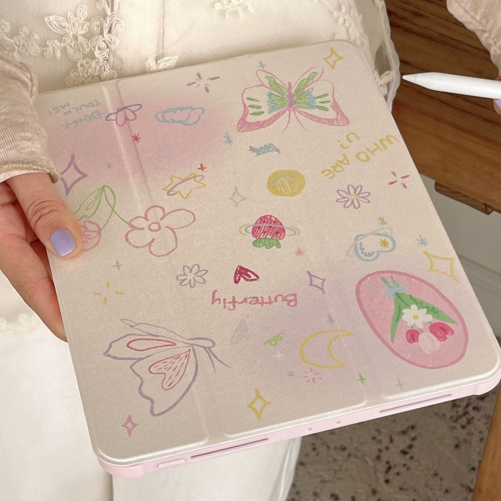 Чехол с тюльпаном и бабочкой для iPad 10-го поколения 2022, умный кожаный чехол с держателем для карандашей #1