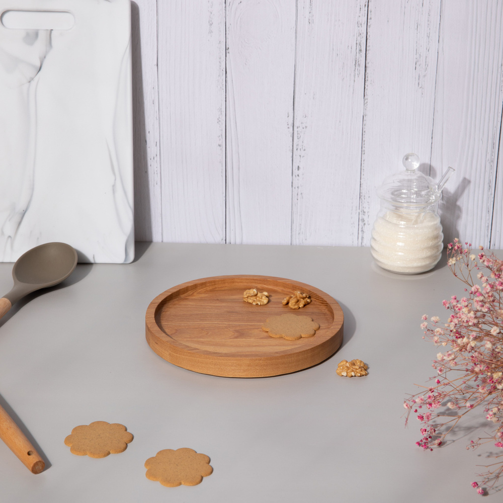 Поднос деревянный круглый M ясень, 20 x 20 см