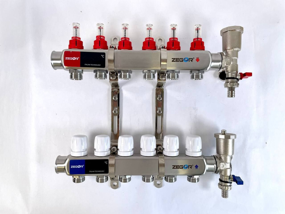 Блок коллекторный 6 выходов 1.0"х3/4" с расходомерами нерж сталь ZEGOR QS-1864  #1