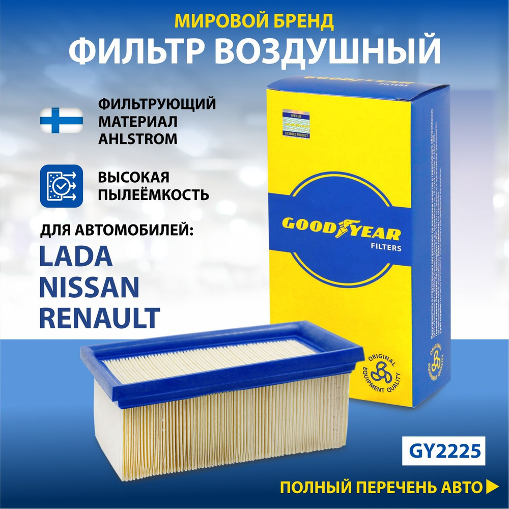 Фильтр воздушный Goodyear LADA лада LARGUS ларгус RENAULT DUSTER дастер  MEGANE меган SANDERO SYMBOL LOGAN логан (1.6 16V 105л.с.) ниссан альмера  g15 - купить по выгодным ценам в интернет-магазине OZON (242660021)